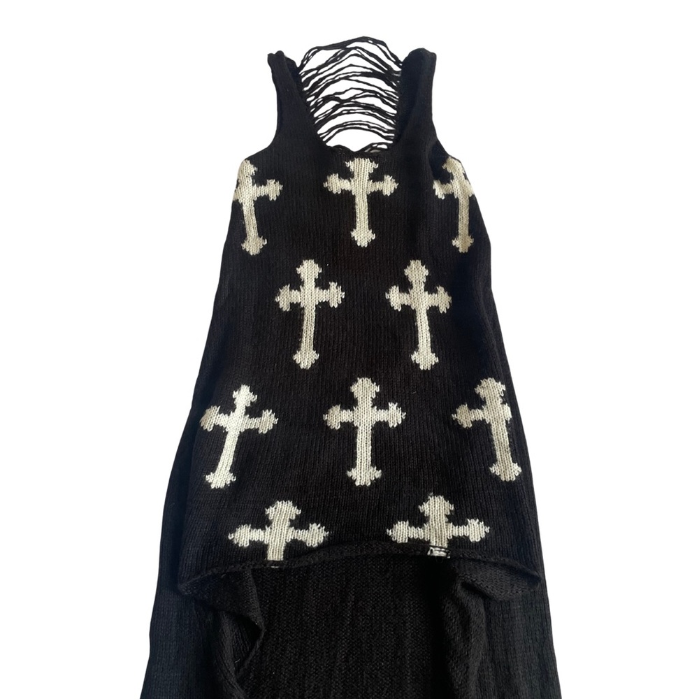 d.i.a Japan Black and White Gothic Cross Knit High Low Dress RARE